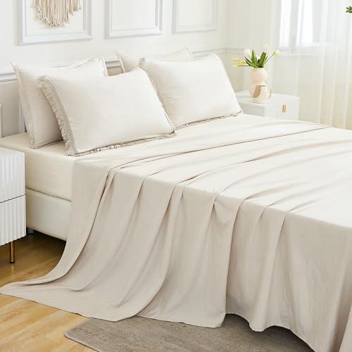 andency full comforter set, 7 pieces beige bedding, front angle view