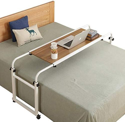 tigerdad adjustable overbed table with wheels, mobile laptop shown in use