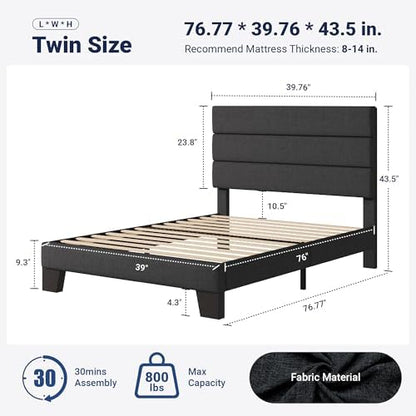 allewie twin size platform bed frame with fabric shown in use
