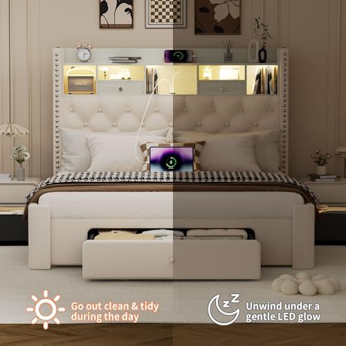 queen size bed frame with 3 storage drawers on a desk or shelf