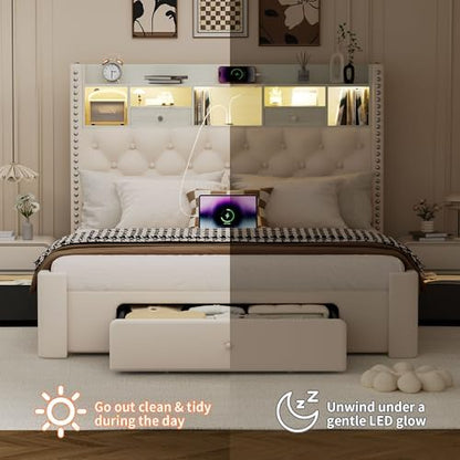 queen size bed frame with 3 storage drawers on a desk or shelf
