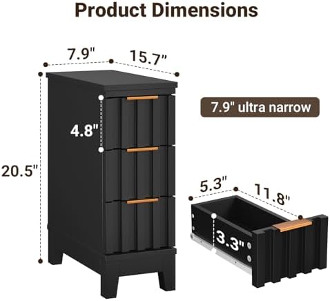 elyken 7.9'' narrow fluted nightstand with 3 drawers shown in use