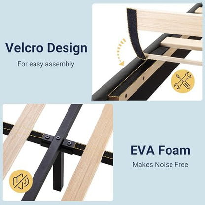 allewie twin size platform bed frame with fabric showing dimensions