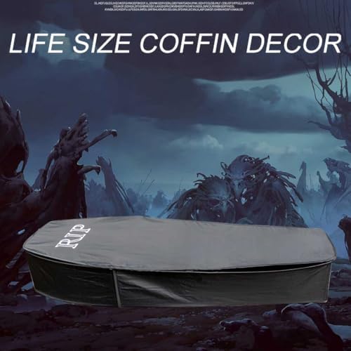 Halloween Pop Up Coffin with Lid, 60 inch Coffin Prop life size Collapsible, Scary Fake Coffin Prop Really Size for Graveyard, Halloween Cemetery decorations Outdoor, Lawn, Party, Haunted House