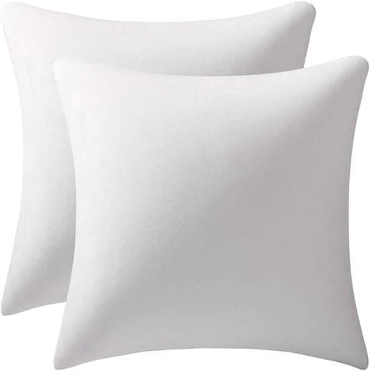 Decorative Pillow Cases 16x16 White: 2 Pack Cozy Soft Velvet Square Throw by DEZENE