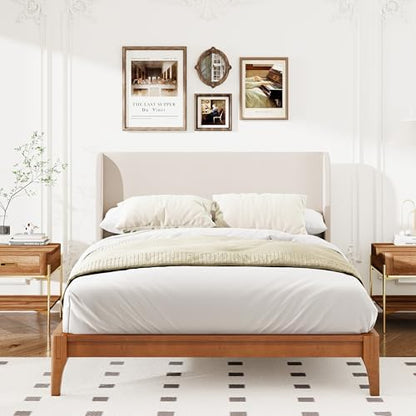 merax queen size bamboo platform bed, mid-century bed, main product view