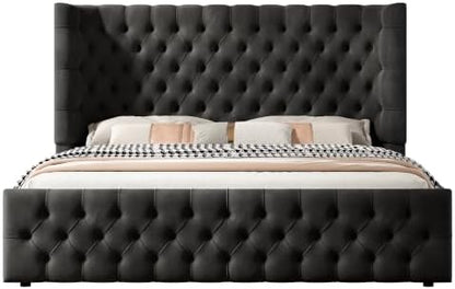 jocisland king size bed frame upholstered sleigh headboard&footboard,black, view 9