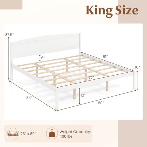 giantex king size wooden bed frame with curved shown in use