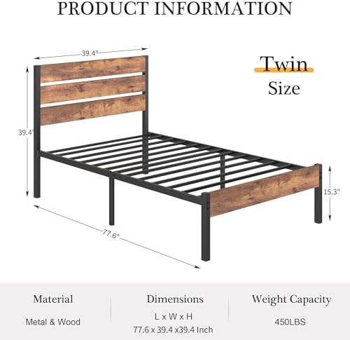 vecelo twin size bed frame - heavy-duty metal shown in use