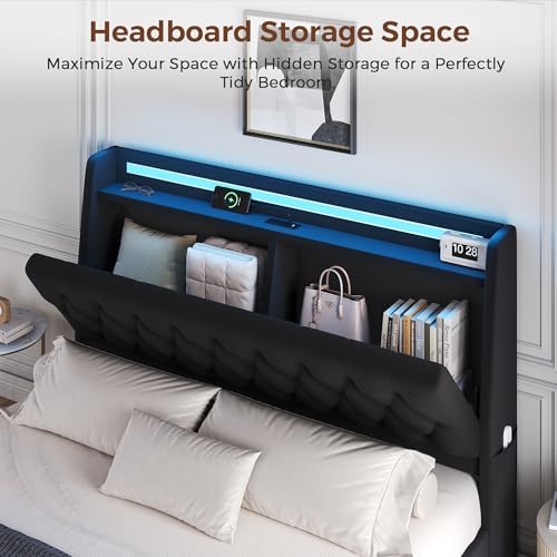 queen led velvet bed frame with 2 storage, close-up detail