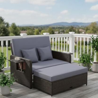 tangkula patio rattan daybed with 4-level adjustable backrest shown in use