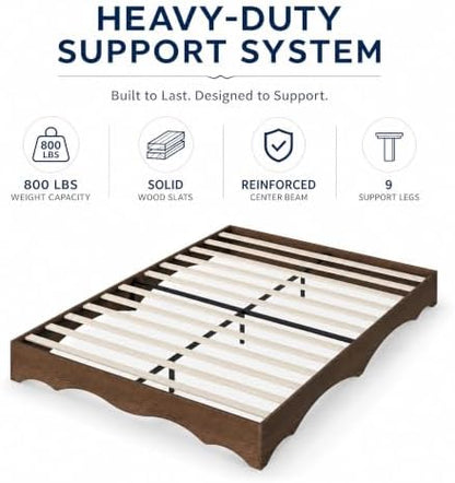 garvee twin wood platform bed frame, wood bed showing dimensions