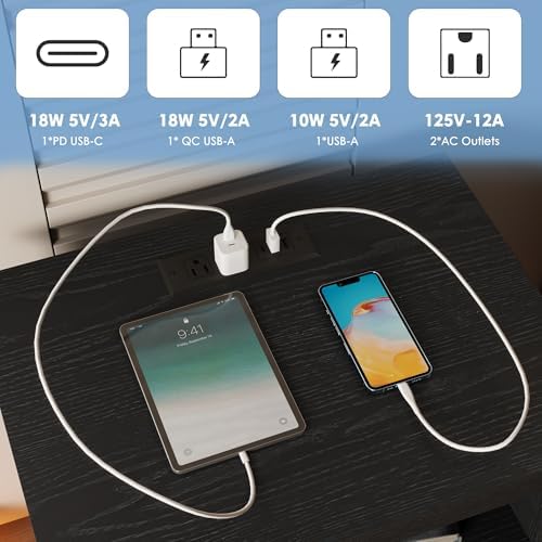 rresyet 3 drawer nightstand with charging station &, close-up detail