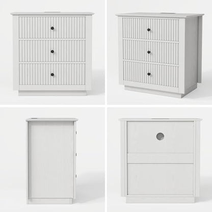 24" wide white fluted nightstand with 3 drawers, view 9