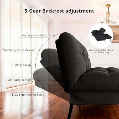 comhoma 72″ convertible futon sofa bed, adjustable backrest on a desk or shelf