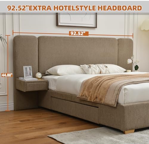 queen size platform bed frame with drawers &, close-up detail
