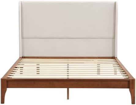 merax queen size bamboo platform bed, mid-century bed showing dimensions