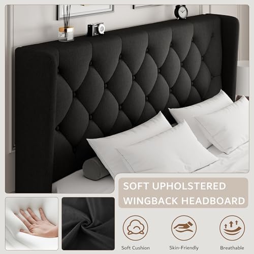 ipormis full size platform bed frame with button, close-up detail