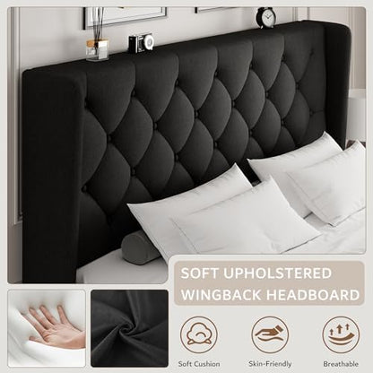 ipormis full size platform bed frame with button, close-up detail