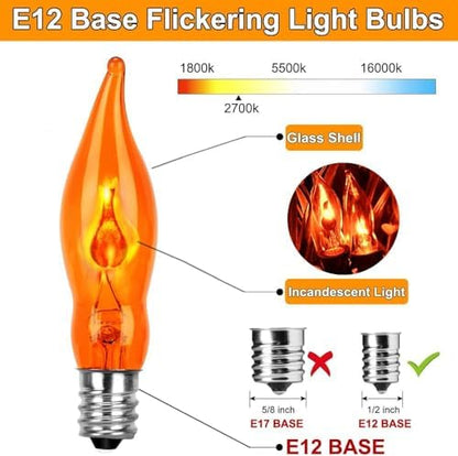 Halloween Lights 27.8 FT Flickering Flame String Lights with 25 Orange C18 Light Bulbs Twinkle C18 E12 Base Flame Lights Indoor Outdoor for Halloween Decorations