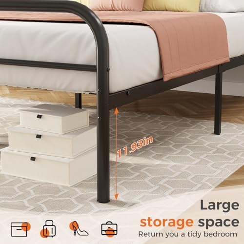 dumos twin bed frame, heavy duty metal platform, side view