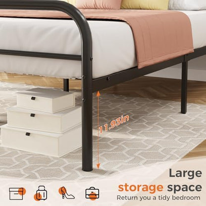 dumos twin bed frame, heavy duty metal platform, side view