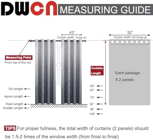 dwcn ombre blackout curtains for bedroom 52 x, front angle view