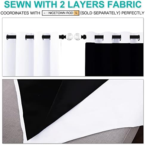 nicetown white blackout curtains for kitchen 70" wide showing dimensions