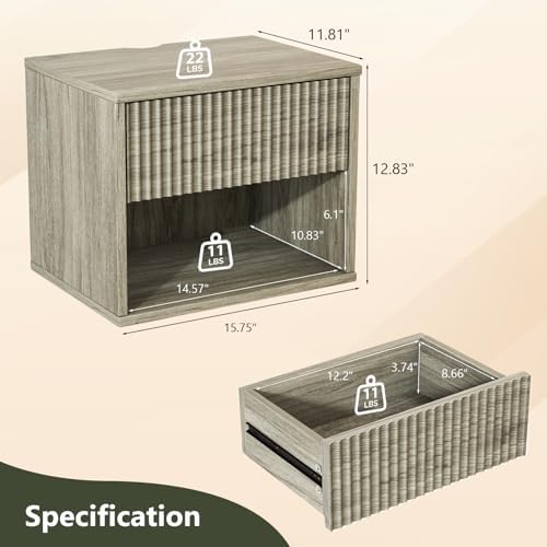 vingli floating nightstand gray fluted night stand 1 shown in use