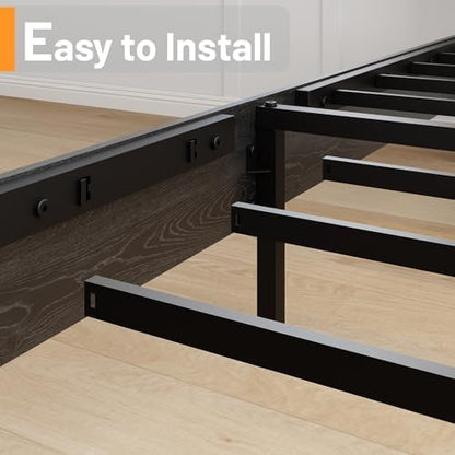 queen size farmhouse wooden bed frame with headboard on a desk or shelf