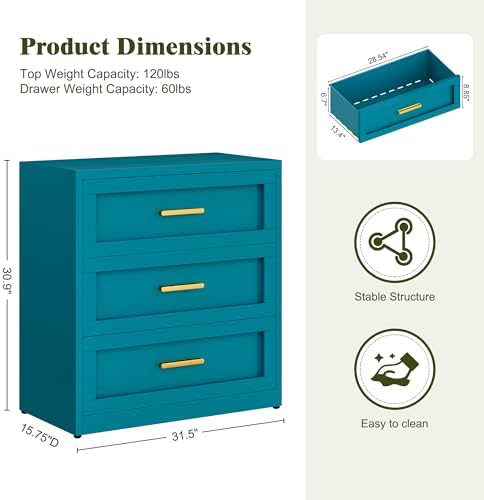 lcaopc 3 drawer metal dresser for bedroom, modern shown in use