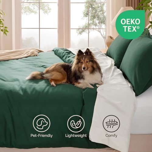 Andency King Size Comforter Set Dark Emerald Green Soft Lightweight Bed Set
