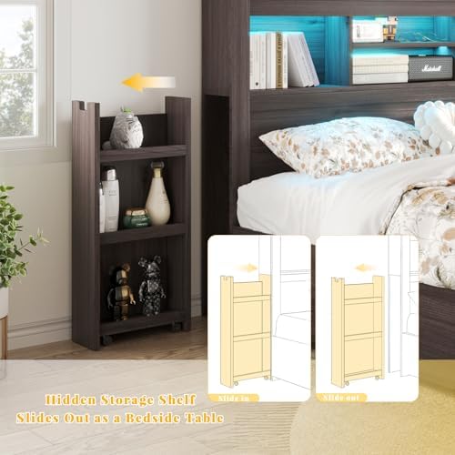luxoak queen bed frame with bookcase headboard & on a desk or shelf