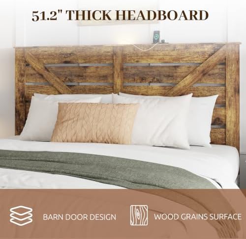 king farmhouse bed frame with headboard, led lights, side view