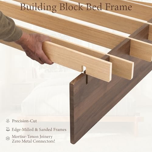yechen king wood platform bed frame, king size showing dimensions