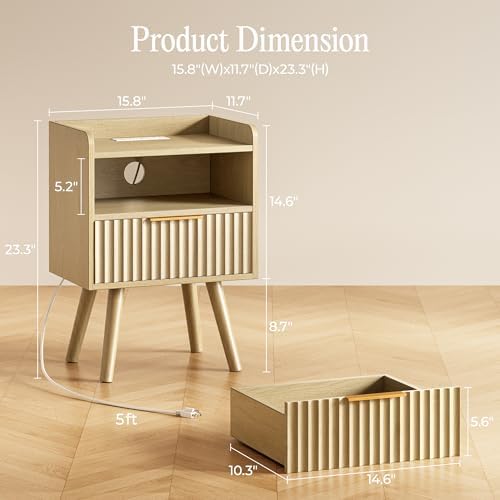 huuger nightstand with charging station, usb-c port, end, close-up detail