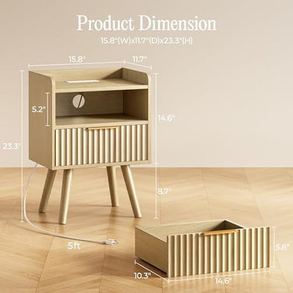 huuger nightstand with charging station, usb-c port, end, close-up detail