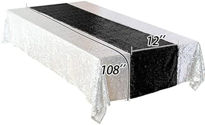 Sequin Table Runner, Black, 12x108 inch, 10 Pack for Halloween