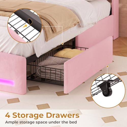 msmask queen bed frame with storage headboard &, side view