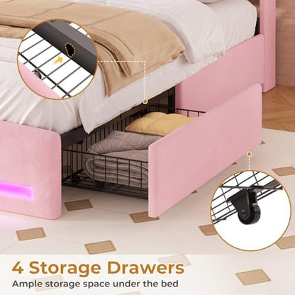 msmask queen bed frame with storage headboard &, side view