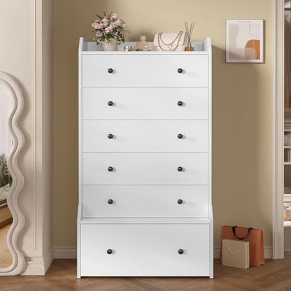 adorneve tall 6 drawer white modern dresser, front angle view