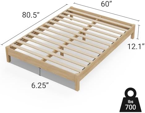 lifement queen bed frame signature wood platform, noise, front angle view