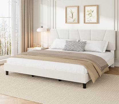 king size upholstered platform bed frame with adjustable, close-up detail