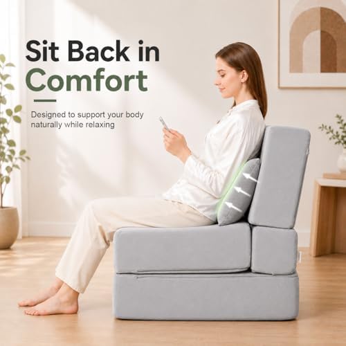 folding sofa bed, convertible sleeper chair, no assembly showing dimensions