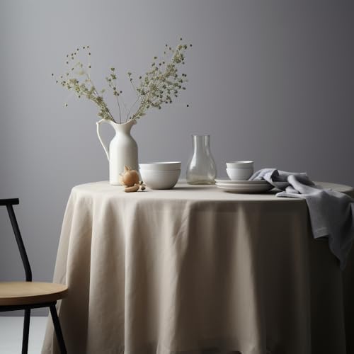 EVERLY 100% Pure Linen Round Tablecloths 60Inches for Dining,Buffet Parties,Picnic,Events,Weddings and Restaurants,Decorative Halloween,Thanksgiving Machine Washable Tablecloths-Natural Linen