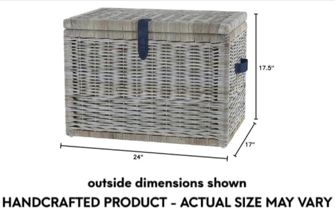 The Basket Lady Deep Wicker Storage Trunk, L, Serene Grey