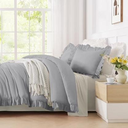 andency silver gray ruffle comforter twin size, 2, package contents