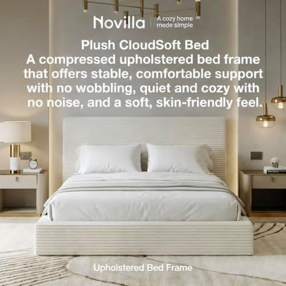 novilla queen size bed frame, plush cloudsoft bed, side view