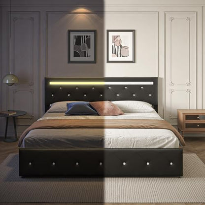bed frame queen size with led light and, front angle view
