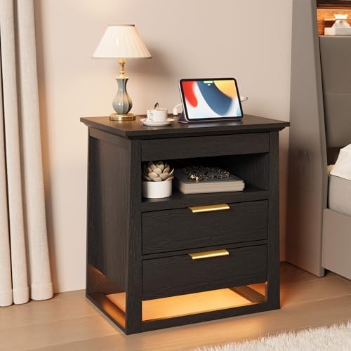 rresyet 3 drawer nightstand with charging station & on a desk or shelf